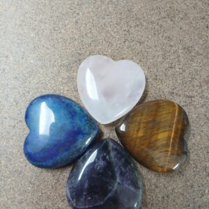 Corazon Amatista, Ojo de Tigre, Lapislazuli, Cuarzo Rosa Pulido