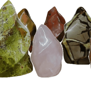 Flame Cuarzo Rosa, Apatito, Septaria, Ópalo Verde, Jaspe, Lepidolita