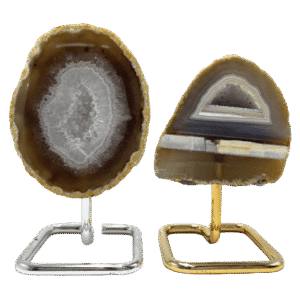 Ágata Geoda con base Metal Dorada y Plateada
