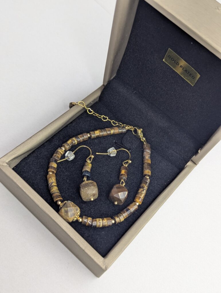 Conjunto joyería mineral ojo de tigre