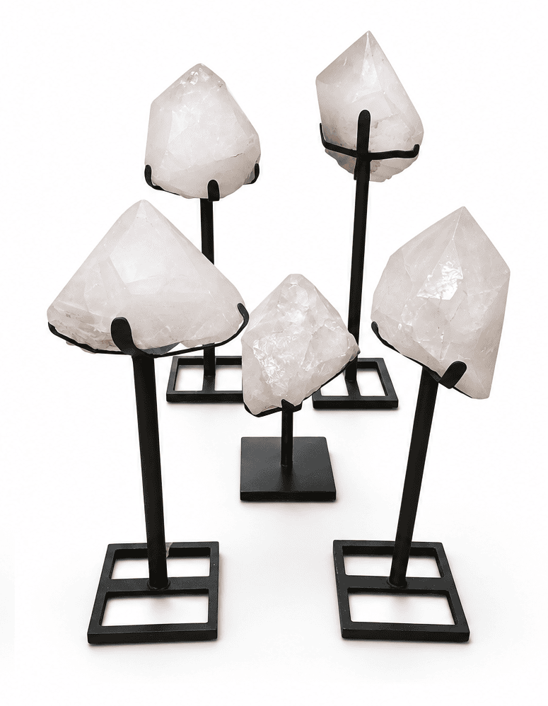 Puntas de cuarzo blanco con base de metal